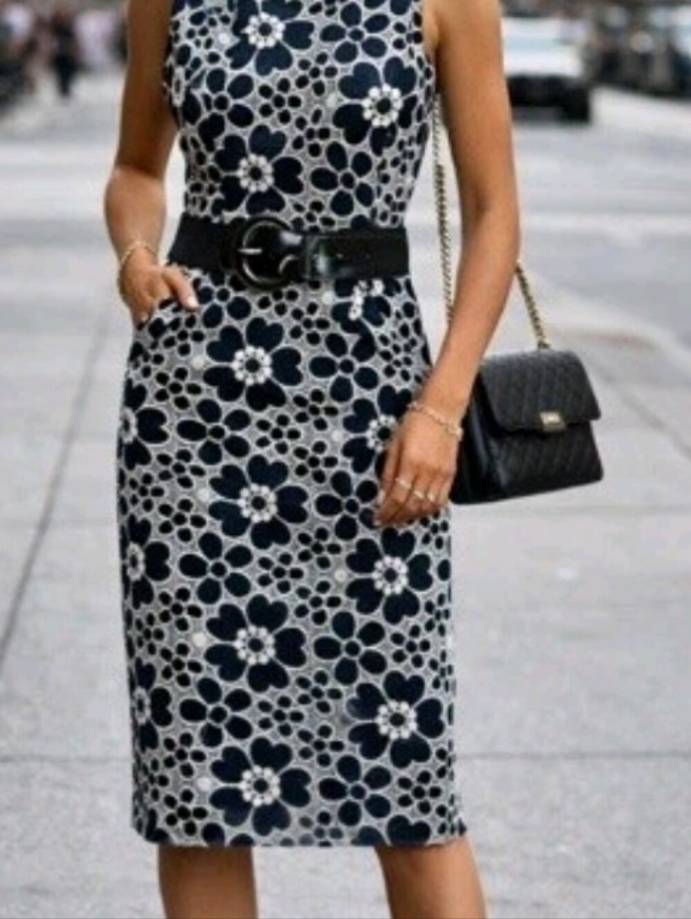Lafayette 148 New York Navy and White Floral Midi Dress